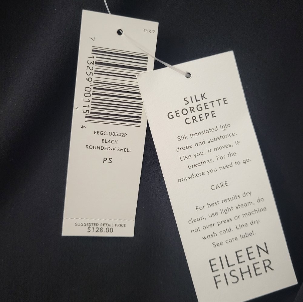 NWT Eileen Fisher $128 Silk Georgette Crepe Shell Black Size Petite Small - Picture 8 of 10